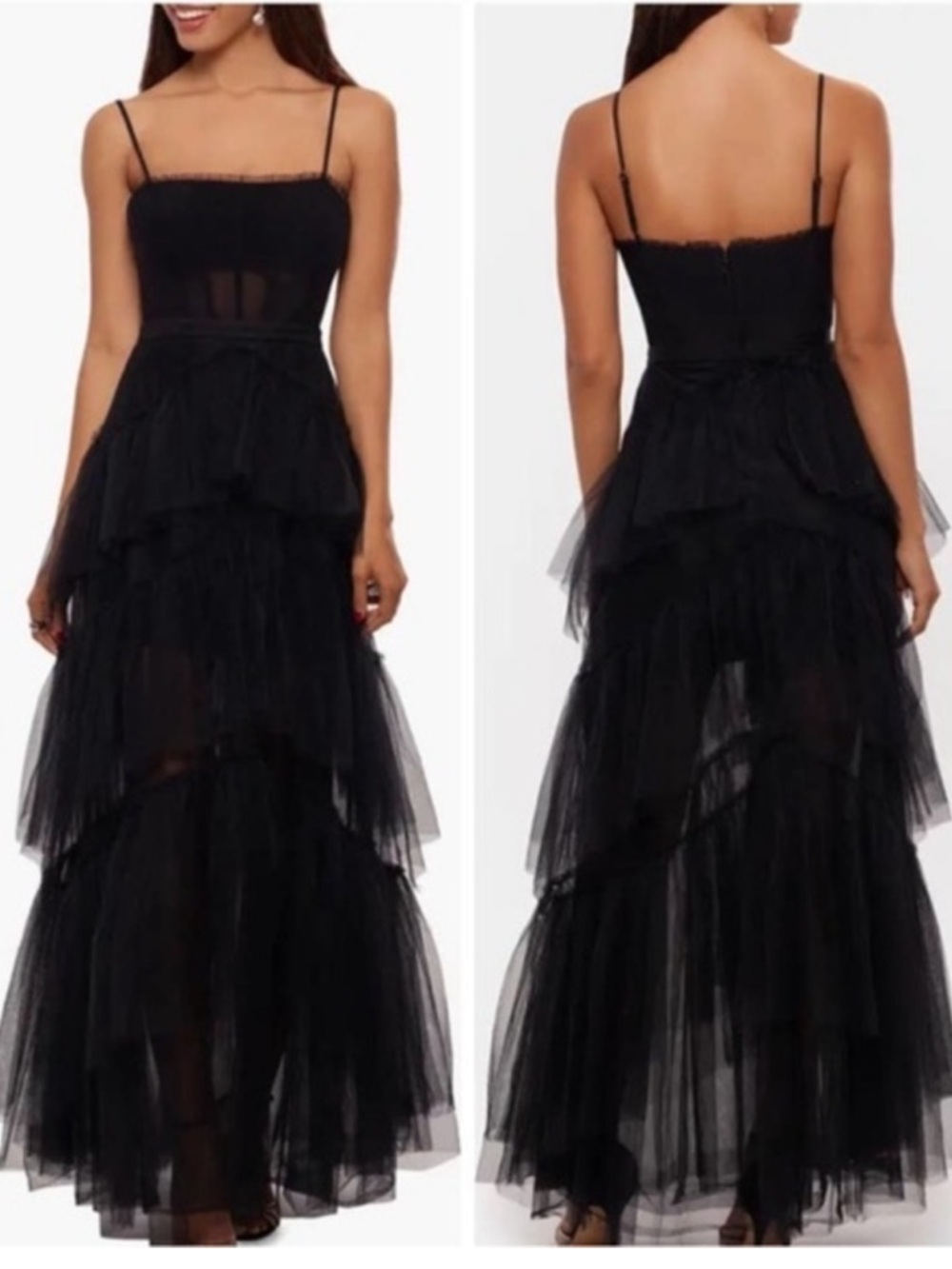 Betsy & Adam Jasmine Black Corset Gown Mesh Formal Elegant, 4 - Picture 2 of 11